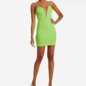 Green Bodycon Strapless Dress with Plunge Neckline